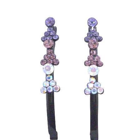 Black Hair Pin Amethyst Clear Crystals Black Pin Prom Hair Clip 
