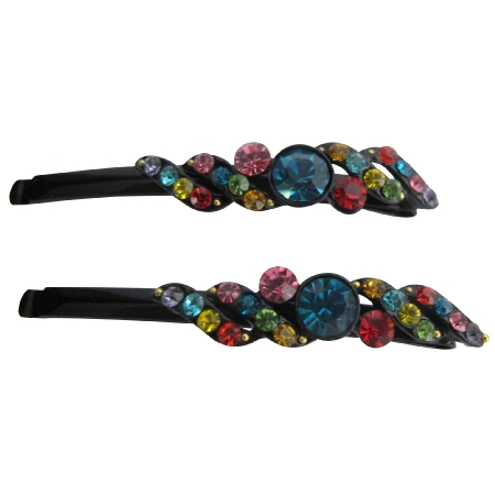 MiltiColored Crystals Black Hair Pin Hair Accessories Black Pin MiltiColored Crystals Black Hair Pin Hair Accessories Black Pin