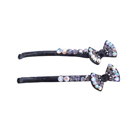 Black Diamond Crystals & clear Crystals Bow Pin Prom Hair Pin Black Diamond Crystals & clear Crystals Bow Pin Prom Hair Pin