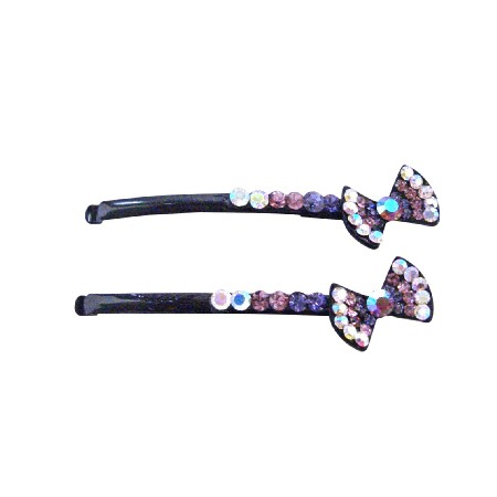 Class Black Hair Pin Amethyst Bow Prom Bridesmaid Hair Accessory PIm Class Black Hair Pin Amethyst Bow Prom Bridesmaid Hair Accessory PIm