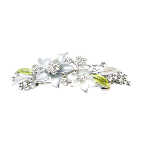 White & Grey Pastel Enamel w/ Sparkling Crystals Bridesmaid Hair Clip White & Grey Pastel Enamel w/ Sparkling Crystals Bridesmaid Hair Clip