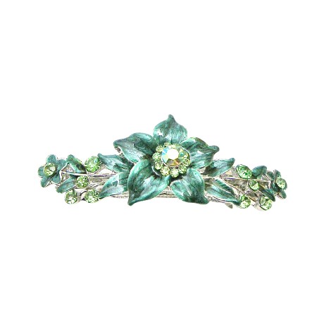 Peridot Crystals Prom Wedding Hair Barrette Dark Green Flower Barrette Peridot Crystals Prom Wedding Hair Barrette Dark Green Flower Barrette