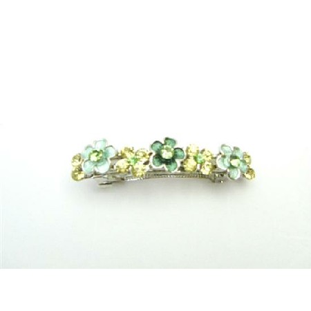 Green Jonquil Crystals Flower HAIR Oranment BARRETTES