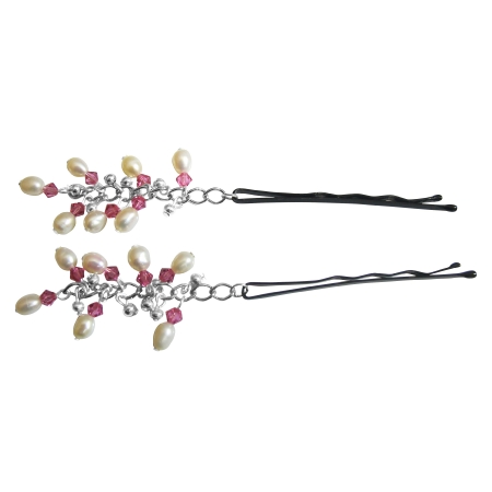 Freshwater Pearls & Rose Crystals Handmade Bridal Hair Pin