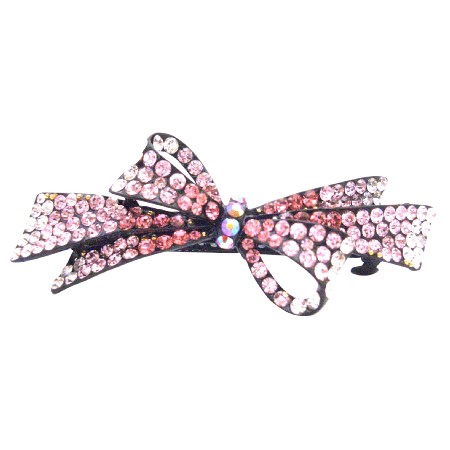 Quinceanera Hair Pieces Gorgeous Pink Crystals Bow Barrette 