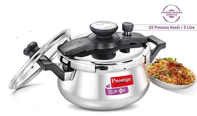 Stainless Steel Handi Pressure Cooker w/ Glass Lid, 5L (Prestige) Stainless Steel Handi Pressure Cooker w/ Glass Lid, 5L (Prestige)