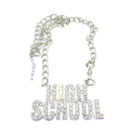High School Pendant Hiphop Necklace Fully Sparkling Diamante Necklace High School Pendant Hiphop Necklace Fully Sparkling Diamante Necklace