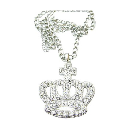 Diamante Hip Hop Crown Pendant Fully Encrusted Embedded Long King Diamante Hip Hop Crown Pendant Fully Encrusted Embedded Long King