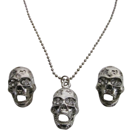 Skull Pendant Necklace Earrings Set Halloween Jewelry Affordable Gift Skull Pendant Necklace Earrings Set Halloween Jewelry Affordable Gift