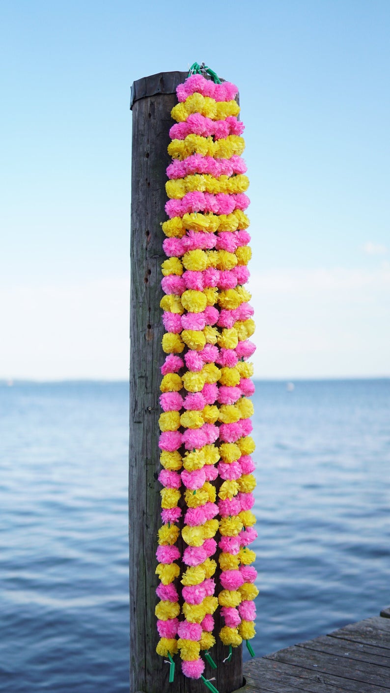 5 PC - 4.5 feet light pink yellow Marigold Garland for Party Decoration 5 PC - 4.5 feet light pink yellow Marigold Garland for Party Decoration
