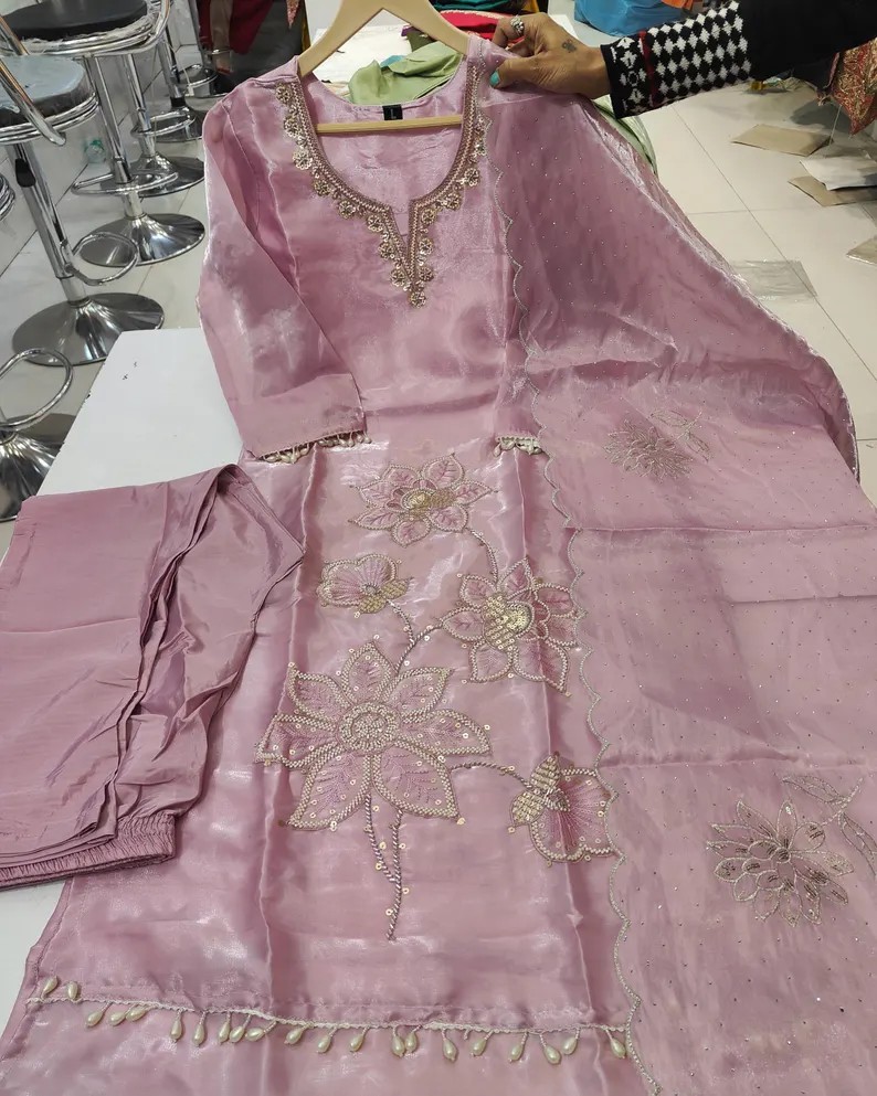 Pastel.pink 3 pc party dress- women's dress/indian suit - Salwar Kameez & Anarkali Suits