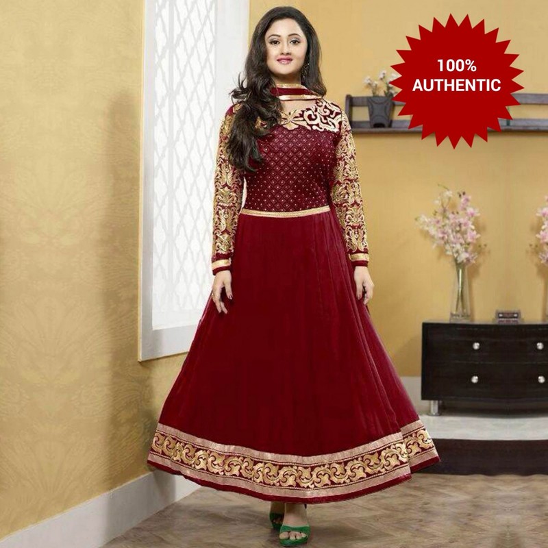 Maroon Gold Anarkali Salwar Kameez Suit (unstitched)