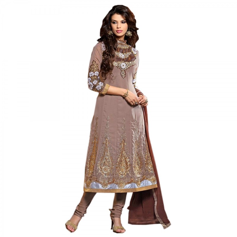 Trendy Brown Embroidered Salwar Kameez (Unstitched)
