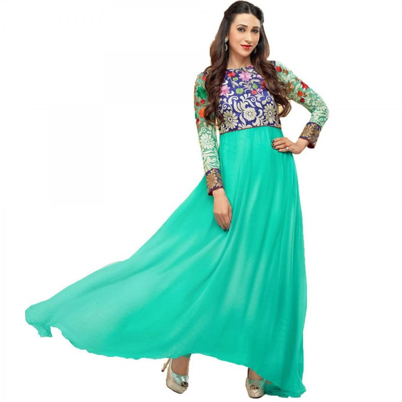 Classy Embroidered Sea Green Designer Anarkali Salwar Kameez (Unstitched)