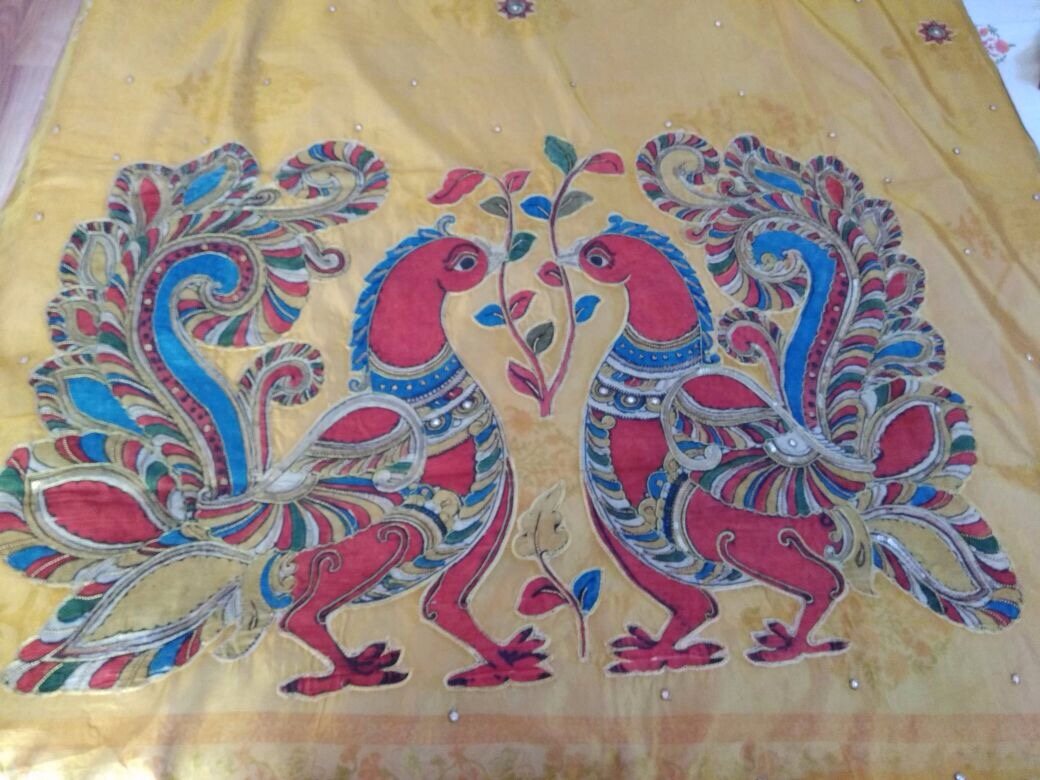 Designer Honey mustard Kalamkari Silk Cotton Saree