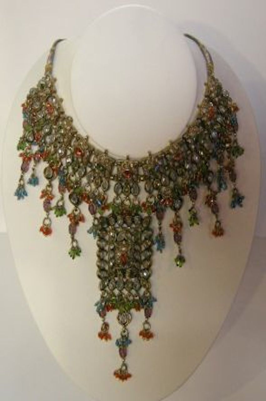 Multicolor Gold Plated Heavy Polki Studded Necklace Set Multicolor Gold Plated Heavy Polki Studded Necklace Set