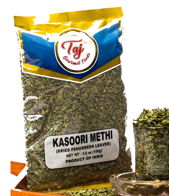 TAJ Premium Indian Kasoori Methi, Dried Fenugreek Leaves) 100g. 