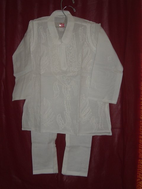 Kids White Cotton Kurta Pajama w/ Embroidery - 4 Year Old Boys Kids White Cotton Kurta Pajama w/ Embroidery - 4 Year Old Boys