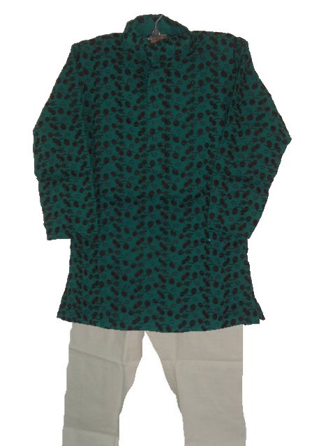 Embroidered Blue Cotton Kurta Pajama For Boys