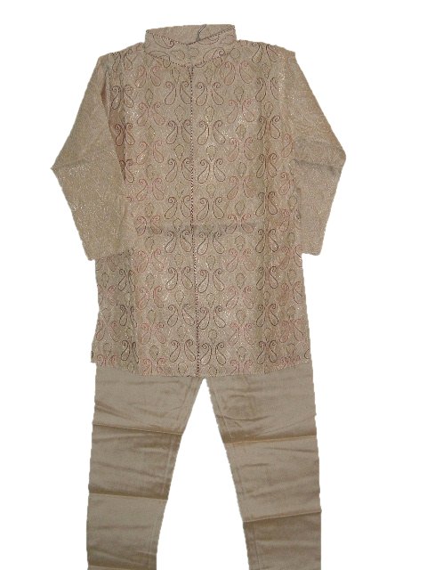 Light Gold Jodhpuri Jamawar Kurta Pajama For 5 Year Old Boys