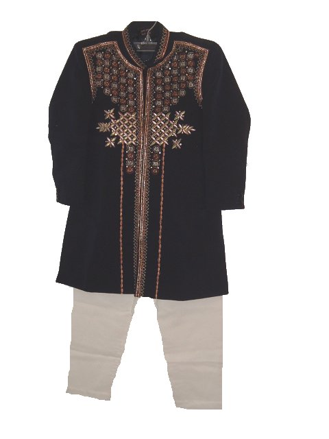 Children's Indian Sherwani Suit In Black With Embroidery Children's Indian Sherwani Suit In Black With Embroidery