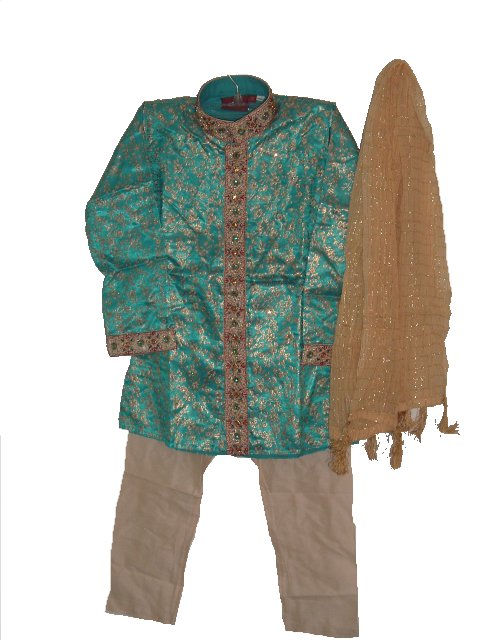 Ready-made Raw Silk Boys Sherwani Suit In Light Blue