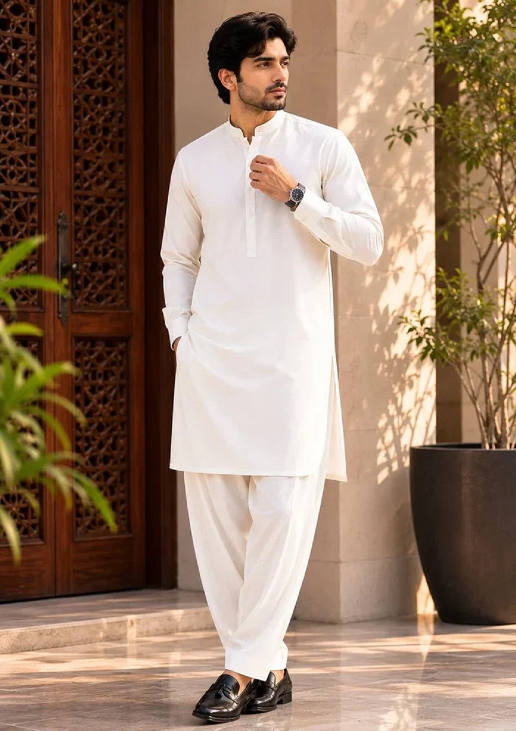 Men's White Wash & Wear Kurta – Indian /Pakistani Traditional Wear
