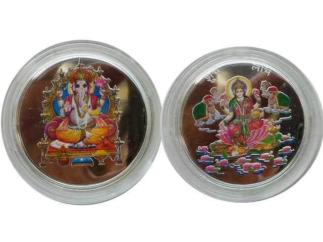 Unique Mina Work Ganesha & Lakshmi Silver Coin 20 gms