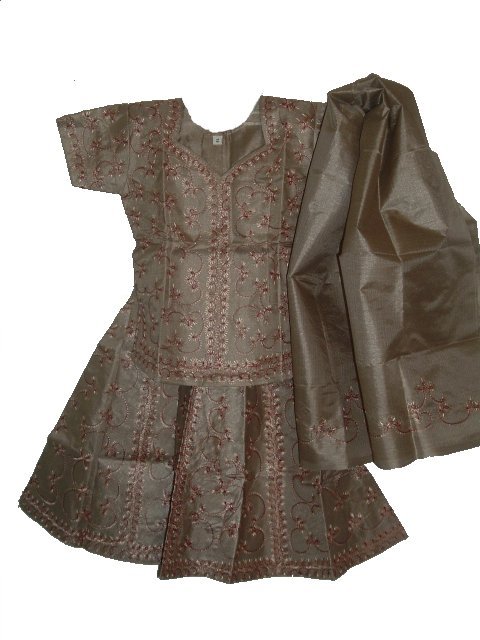 Silk Blend Beige Embroidered Lehenga Choli For 6 - 7 Year Olds Silk Blend Beige Embroidered Lehenga Choli For 6 - 7 Year Olds