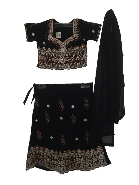 Kids Lehenga Choli In Black Crepe With Embroidery & Mirror Work Kids Lehenga Choli In Black Crepe With Embroidery & Mirror Work
