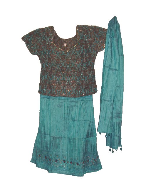Stunning Brocade Lehenga Choli In Blue & Grey W/ Bead Work Stunning Brocade Lehenga Choli In Blue & Grey W/ Bead Work