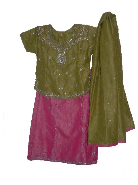 Lehenga Choli for 1 to 13 Years Old Girls In Pink & Green Embossed Fabric Lehenga Choli for 1 to 13 Years Old Girls In Pink & Green Embossed Fabric