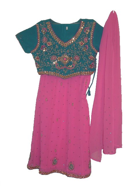 Formal Indian Dress For Girls, Blue & Pink Lehenga Choli