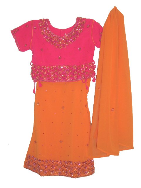 Kids Indian Outfit, Fuchsia & Orange Lehenga Choli For Girls Kids Indian Outfit, Fuchsia & Orange Lehenga Choli For Girls