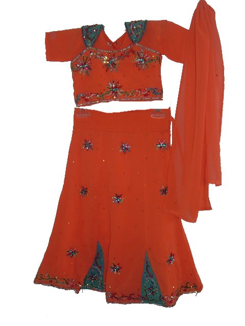 Kids Lehenga Choli Dress Ensemble In Stunning Orange & Aqua Kids Lehenga Choli Dress Ensemble In Stunning Orange & Aqua