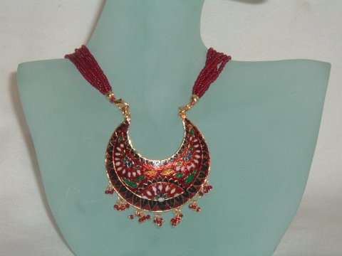 Red Color Handmade Mina Work Rajasthani Necklace