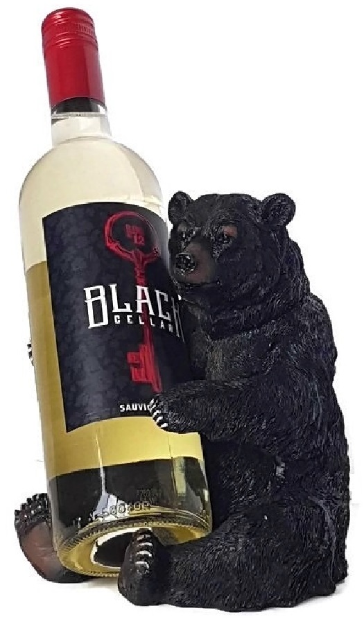 Single Wine Bottle Holder with Black Bear Design 