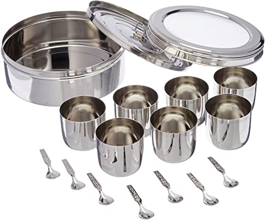 Tabakh Masala Dabba Spice Container Box With Spoon Stainless Steel Tabakh Masala Dabba Spice Container Box With Spoon Stainless Steel