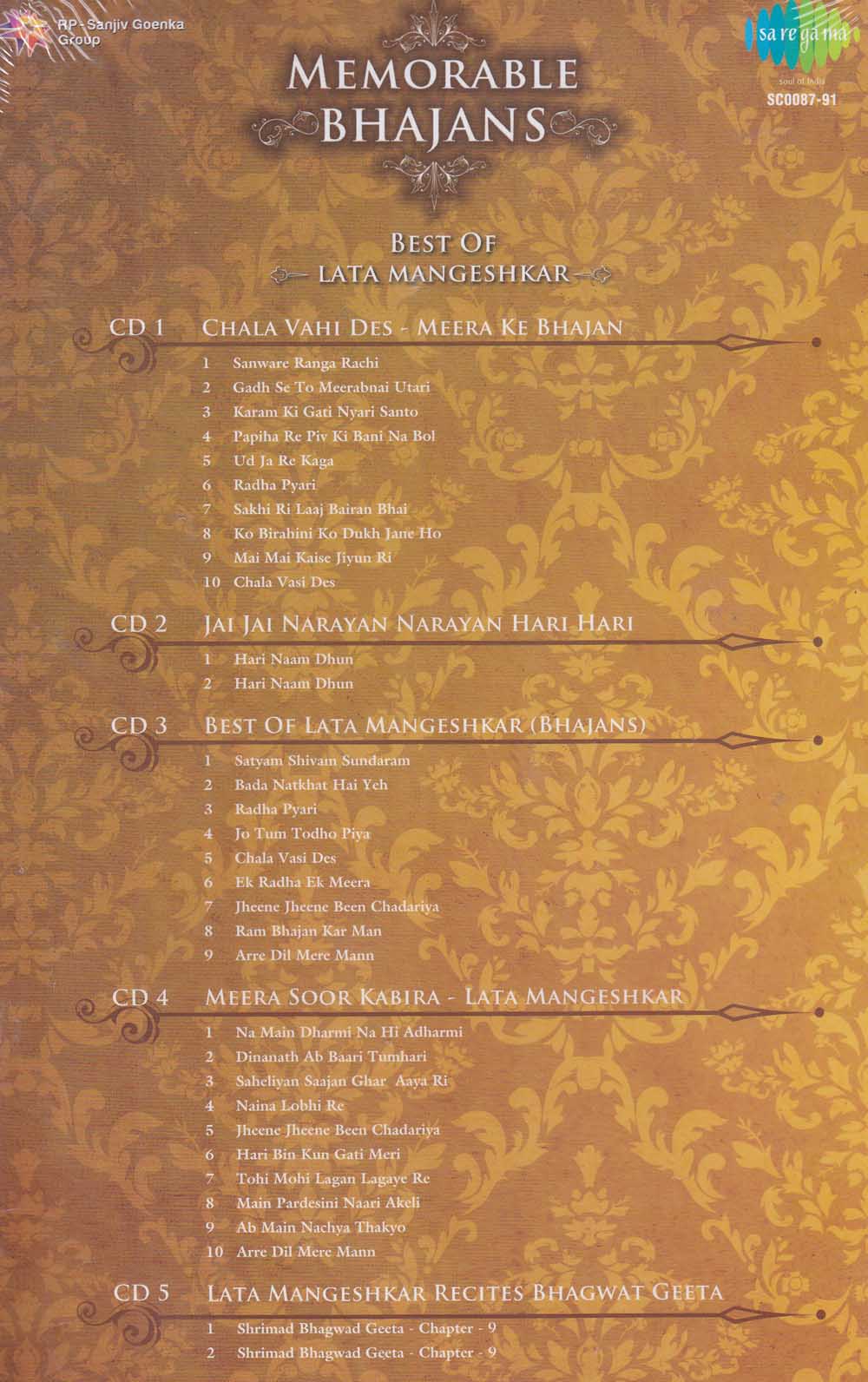 Memorable Bhajans - Best Of Lata Mangeshkar Audio CD (Set of 5)