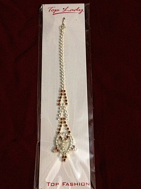 Indian fashion mang tika w/ clear & red stones