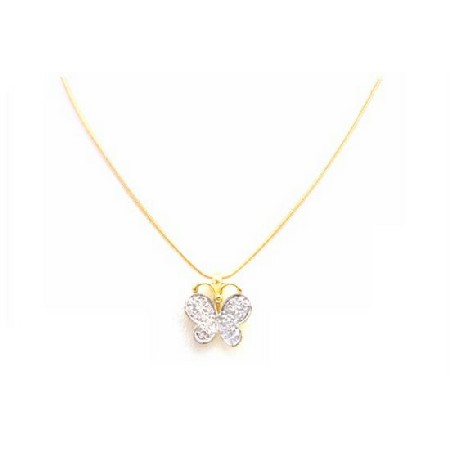 Butterfly Pendant Diamond Swiss Cubic Zircon in 18k Yellow Necklace Butterfly Pendant Diamond Swiss Cubic Zircon in 18k Yellow Necklace