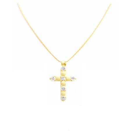 Dainty Cross Pendant in Micron Gold & Embedded Swiss CZ Cross Pendant 