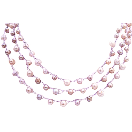 Wedding Necklace Freshwater Interwoven White Pink Mauve Pearl Handmade 