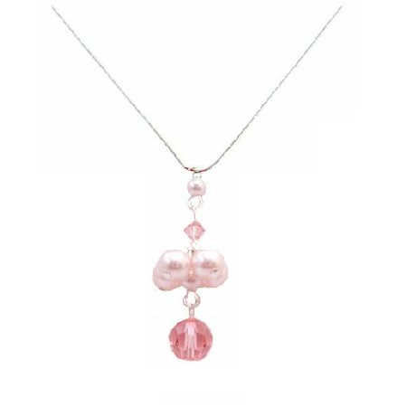 Drop Down Pendant Necklace Wedding Gift Swarovski Rosaline Pearls & Rose Drop Down Pendant Necklace Wedding Gift Swarovski Rosaline Pearls & Rose