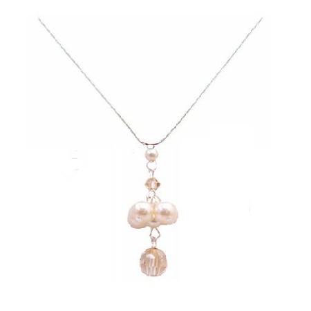 Austrian Crystal Necklace Artistically Handmade Ivory Pearls & Golden Austrian Crystal Necklace Artistically Handmade Ivory Pearls & Golden