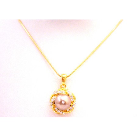 Champagne Pearl Gold Pendant Necklace 22k Gold Plated Wedding Bridesmaid Champagne Pearl Gold Pendant Necklace 22k Gold Plated Wedding Bridesmaid