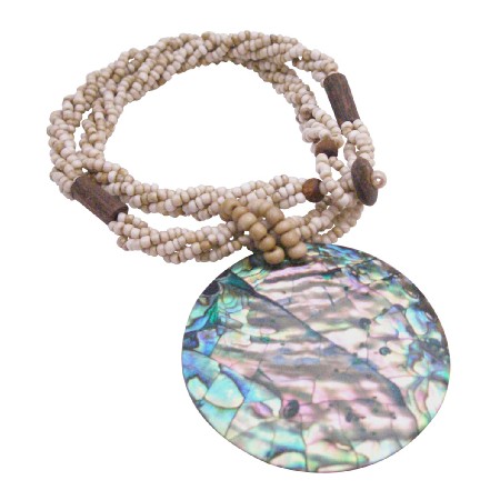 Abalone Pendant In Beige Beaded Necklace Gifts Year Party Jewelry Abalone Pendant In Beige Beaded Necklace Gifts Year Party Jewelry