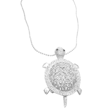 Silver Turtle Pendant Brooch Sparkling Like Real Diamond Gift Necklace Silver Turtle Pendant Brooch Sparkling Like Real Diamond Gift Necklace