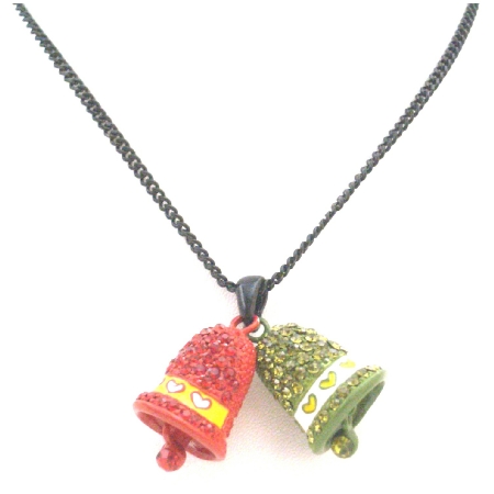 Red & Green Crystal Jingle Bell Dangling Pendant Christmas Jewelry Red & Green Crystal Jingle Bell Dangling Pendant Christmas Jewelry
