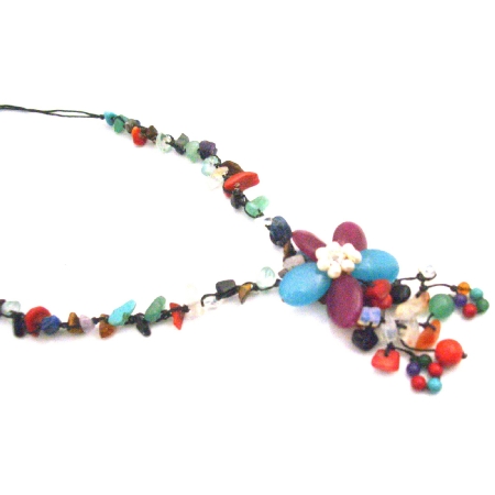 Multicolor Nugget Fashion Jewelry Flower Tassel Stylish Necklace Multicolor Nugget Fashion Jewelry Flower Tassel Stylish Necklace